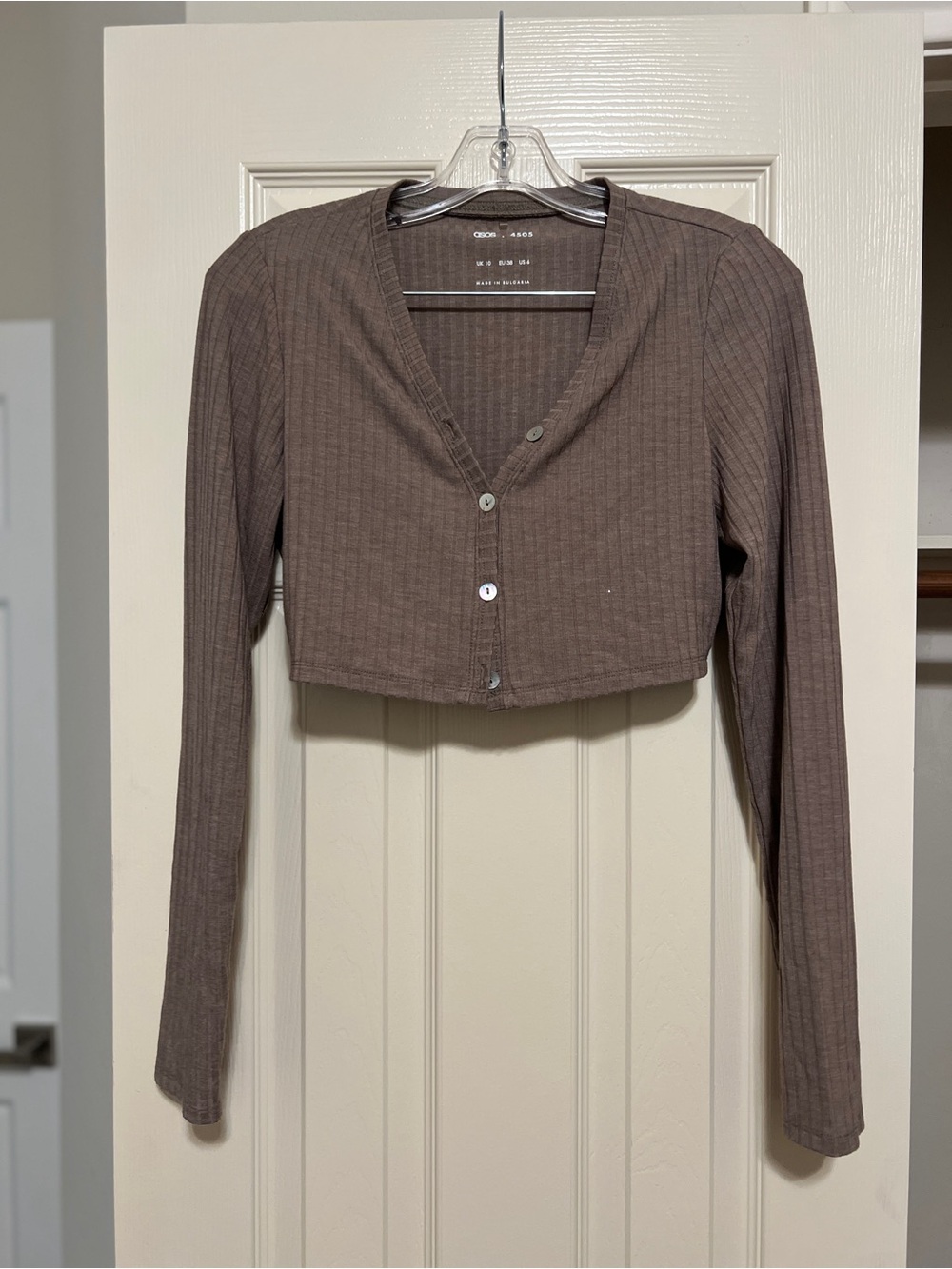 ASOS Ribbed Cropped Long-Sleeve Top in Taupe
